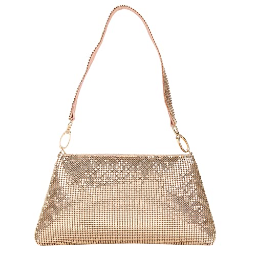 Fehploh Damen-Abendtasche, Clutch, Aluminium, Strass, glitzernde Handtasche für Party, Hochzeit, Date, Nacht (Gold) von Fehploh