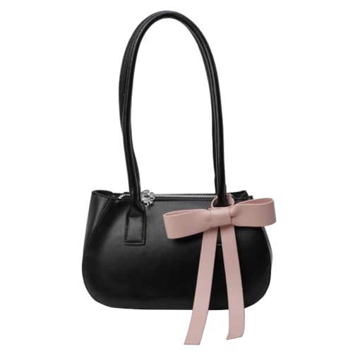 Fehploh Damen Casual Tote Handtasche PU Leder Freizeit Achsel Handtasche Kontrastfarbe Reise Unterarm Handtasche Mädchen Outdoor Alltagstasche (Schwarz) von Fehploh