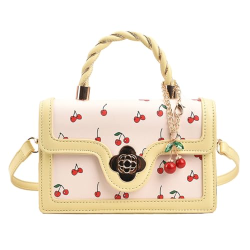 Fehploh Damen Cherry Square Chain Bag Verstellbarer Riemen Sweet Cherry Crossbody Bag Vielseitige Mode Kleine Umhängetasche Weiblich Tägliches Pendeln Tasche, gelb, 7.87x5.12x2.76inch von Fehploh