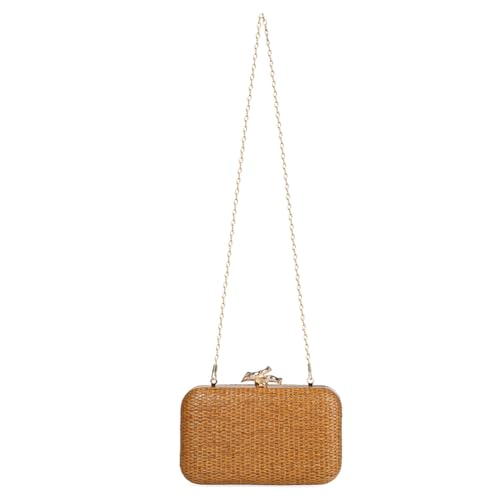 Fehploh Damen-Clutch-Geldbörse aus Stroh mit Kettenriemen, handgewebte Abendtasche, vielseitige Häkel-Umhängetasche, Damen-Party-/Hochzeitstasche (Dunkelbraun) von Fehploh