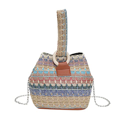 Fehploh Damen-Eimertasche, bunte Stroh-Umhängetasche, lässig, gewebt, Umhängetasche, modische Umhängetasche, Umhängetasche, weibliche Clutch, Handytasche (blau) von Fehploh