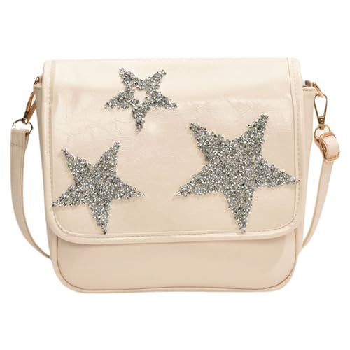 Fehploh Damen-Flip-Crossbody-Tasche, große Kapazität, PU-Stern-Umhängetasche, modische Umhängetasche, verstellbarer Riemen, Y2K for Outdoor-Reisen (Beige) von Fehploh