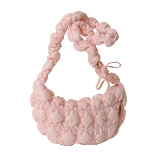 Fehploh Damen Halbmondtasche, Nylon, gesteppt, Crossbody-Tasche, Reißverschluss, einfarbig, Kordelzug, verstellbar, für Damen, rose, 330*160*80mm/13x6.3x3.14inch von Fehploh