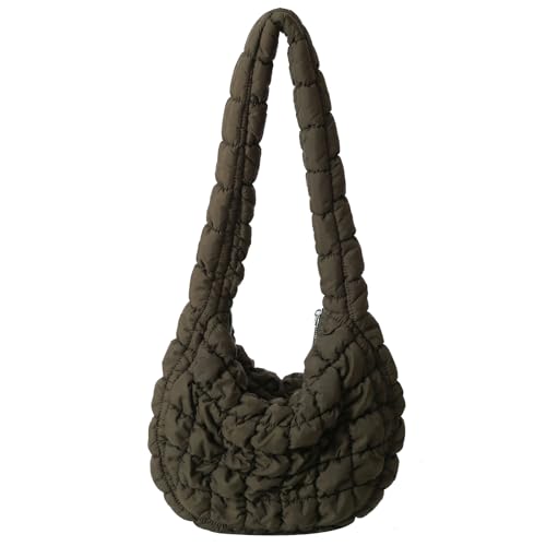 Fehploh Damen-Handtasche, gesteppt, kariert, Einkaufstasche, großes Fassungsvermögen, lässig, modisch, Nylon, elegant, zum Einkaufen (Olivgrün) von Fehploh