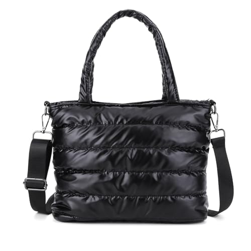 Fehploh Damen-Handtasche, gesteppt, vielseitig, gepolsterte Umhängetasche, leicht, bauschig, Umhängetasche, großes Fassungsvermögen, lässige Winter-Pendeltasche (schwarz) von Fehploh