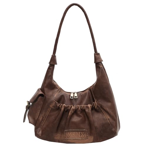 Fehploh Damen-Handtasche, modisch, PU-Leder, luxuriöse Achsel-Geldbörse, Reißverschluss, einfache Schultertasche, Mädchen, Outdoor, Alltagstasche (Kaffee) von Fehploh