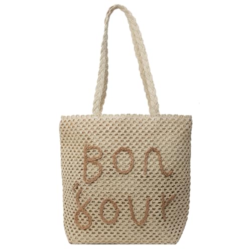 Fehploh Damen-Handtasche mit Buchstaben, große Kapazität, ausgehöhlte Handtasche, vielseitige Häkel-Reisetasche, Sommer-Strand-Geldbörse (Beige) von Fehploh