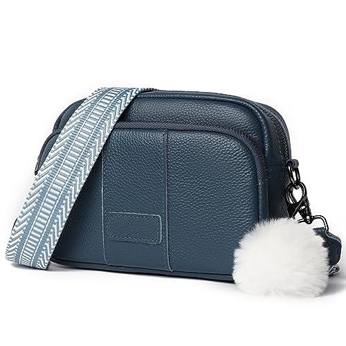 Fehploh Damen-Handytasche, großes Fassungsvermögen, vielseitige Umhängetasche, echtes Leder, trendige Umhängetasche, breiter verstellbarer Riemen, Pendler-Geldbörse mit Anhänger (blau) von Fehploh