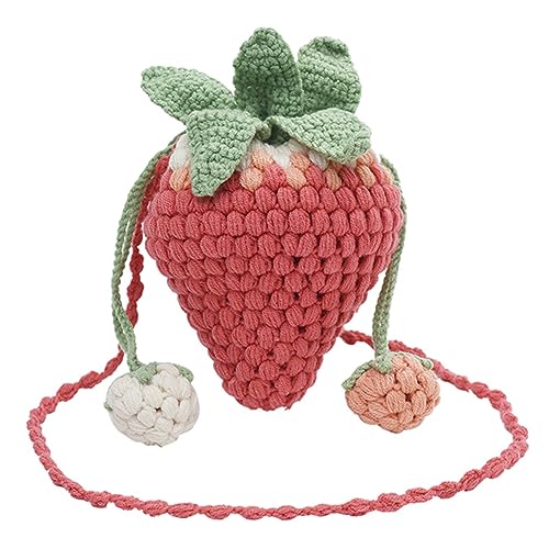 Fehploh Damen-Kawaii-Tragetasche, vielseitige Erdbeer-Umhängetasche, lässige, bezaubernde Umhängetasche, DIY-Cartoon-süße Strick-Sling-Geldbörse von Fehploh