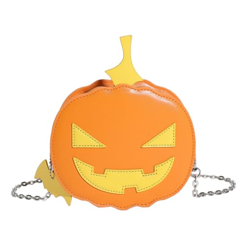 Fehploh Damen-Kürbis-Umhängetasche, PU-Leder, Dämonen-Umhängetasche mit Reißverschluss, verstellbarer Riemen, weibliche Alltags-Halloween-Tasche (Orange) von Fehploh