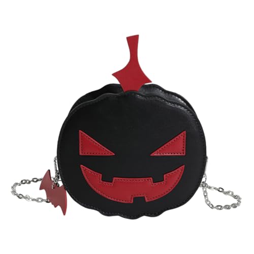 Fehploh Damen-Kürbis-Umhängetasche, PU-Leder, Kürbis-Umhängetasche mit Reißverschluss, verstellbarer Riemen, weibliche Alltags-Halloween-Tasche (schwarz) von Fehploh