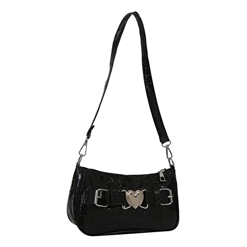 Fehploh Damen-Leder-Handtaschen mit Alligator-Muster, Y2K, Achseltasche, PU, Herz, Dornschließe, modisch, einfarbig, elegant, weibliche Clutch, Schwarz , About 22.5x12x7cm/8.85x4.72x2.75in von Fehploh