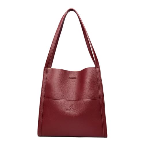 Fehploh Damen PU Tote Reißverschluss Top Griff Tasche Einfache Casual Satchel Bag Vielseitige Leder Schultertasche Pendeln Tasche, weinrot, Black,Green,Grey,Red,Khaki(optional) von Fehploh