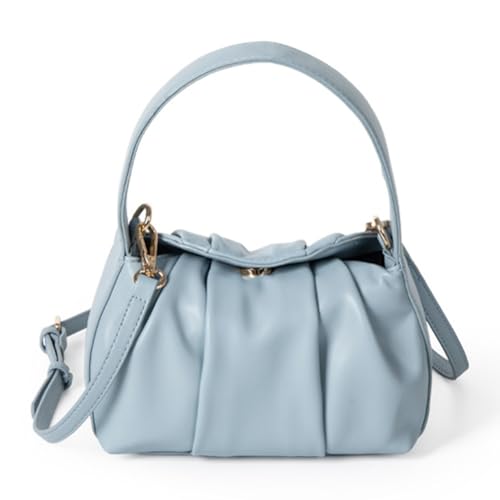 Fehploh Damen-PU-Umhängetasche, modisch, großes Fassungsvermögen, einfache Umhängetasche, einfarbig, elegante gerüschte Handtasche, verstellbarer Riemen für Party, Urlaub (blau) von Fehploh