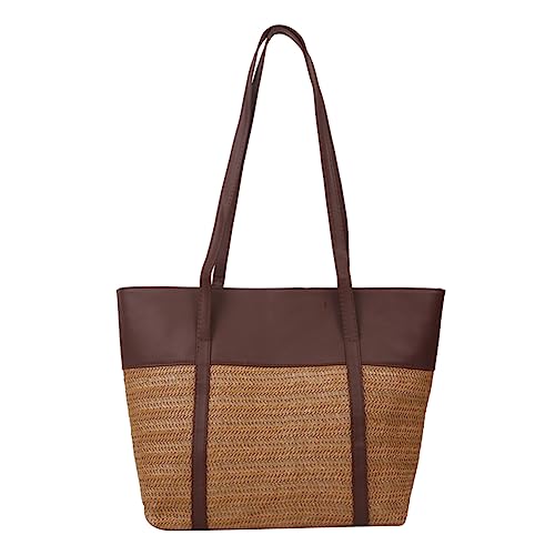 Fehploh Damen Pendlertasche Sommer gewebte Einkaufstasche große Kapazität Mode Strohtasche einfache Damen Strandtasche, coffee, 38.5*26*13.5cm/10.4*10.2*5.3in von Fehploh