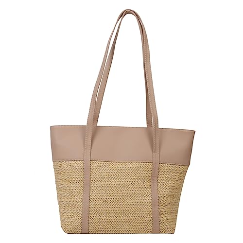 Fehploh Damen Pendlertasche Sommer gewebte Einkaufstasche große Kapazität Mode Strohtasche einfache Damen Strandtasche, khaki, 38.5*26*13.5cm/10.4*10.2*5.3in von Fehploh