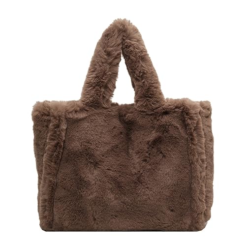 Fehploh Damen-Plüsch-Umhängetasche, weich, flauschig, niedliches Kunstfell, Hobo-Tasche, trendig, große Kapazität, für den täglichen Gebrauch, coffee, One Size von Fehploh