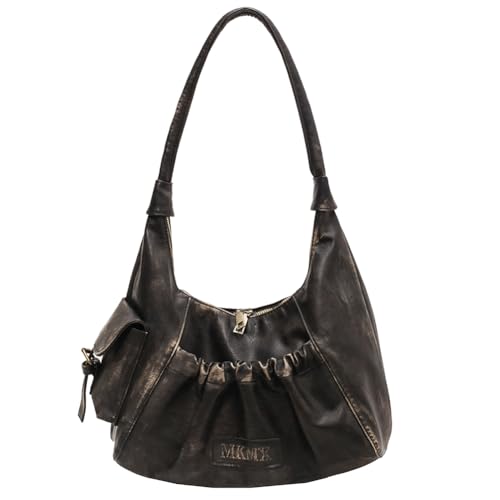 Fehploh Damen-Retro-Umhängetasche, einfarbig, Vintage-Unterarmtasche, Reißverschluss, einfache Schultertasche, Mädchen-Outdoor-Tagestasche (schwarz) von Fehploh