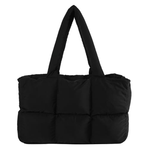 Fehploh Damen-Schultertasche, einfarbig, gesteppt, modische Einkaufstasche, großes Fassungsvermögen, weiche Wolken-Tragetasche, trendige Pendlertasche, Schwarz , von Fehploh