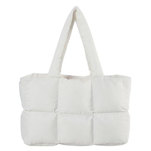 Fehploh Damen-Schultertasche, einfarbig, gesteppt, modische Einkaufstasche, großes Fassungsvermögen, weiche Wolken-Tragetasche, trendige Pendlertasche, weiß, 390.00x250.00x130.00mm/15.35x9.84x5.12inch von Fehploh