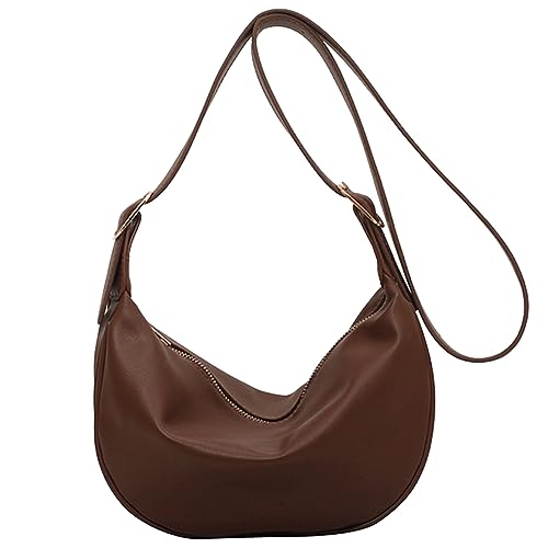 Fehploh Damen-Schultertasche, halbmondförmig, verstellbarer Riemen, vielseitige Umhängetasche, PU-Leder, Reißverschluss, weibliche Pendeltasche (Kaffee) von Fehploh