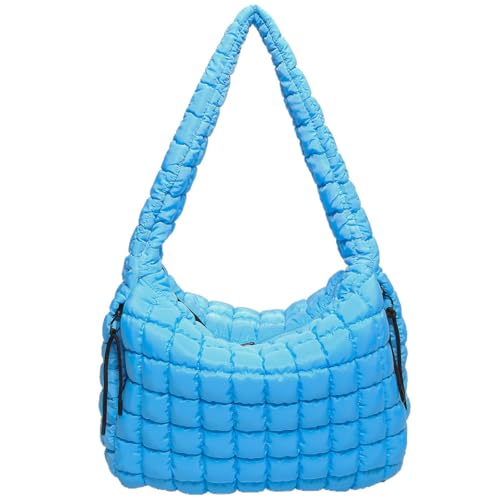 Fehploh Damen-Schultertasche, modische Luftpolstertasche, große Kapazität, bauschige Umhängetasche, einfarbig, Reißverschluss für Party, Urlaub, hellblau, 390.00x360.00x150.00mm von Fehploh