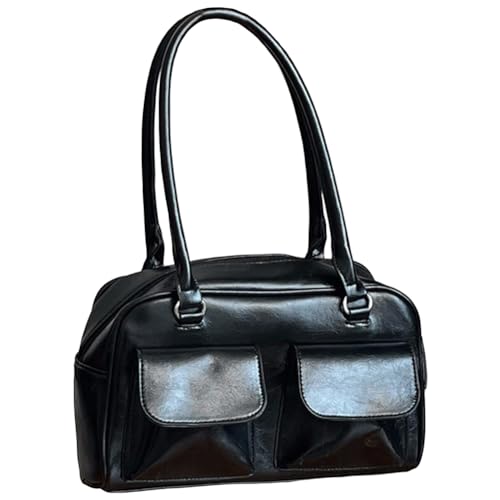 Fehploh Damen-Schultertasche mit Reißverschluss, modisch, Leder, lässig, Retro, vielseitig, großes Fassungsvermögen, Pendlertasche, Schwarz , 280.00x160.00x100.00mm/11.02x6.3x3.94inch von Fehploh