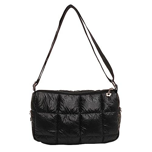 Fehploh Damen-Schultertaschen, Schachbrettmuster, gesteppt, modisch, schlicht, elegant, Nylon, weibliche Handtaschen, Schwarz , 25x15x10cm/9.84x5.91x3.94in von Fehploh