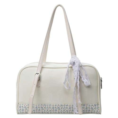 Fehploh Damen-Tasche mit Blumen-Patchwork, verstellbarer Riemen, Blumen-Umhängetasche, großes Fassungsvermögen, Freizeit-Achseltasche, Mädchen-Outdoor-Tagestasche (weiß) von Fehploh