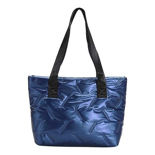 Fehploh Damen-Tasche mit Tragegriff, großes Fassungsvermögen, einfache Handtasche, einfarbig, weich, leicht, glänzend, for Damen, Outdoor-Einkäufe (blau) von Fehploh