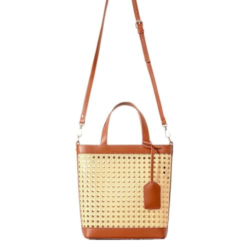 Fehploh Damen-Tragetasche aus PU-Rattan, modische Umhängetasche, großes Fassungsvermögen, Messenger-Tasche, verstellbarer Riemen, Reißverschluss für Party, Urlaub, braun, 260.00x230.00x80.00mm von Fehploh