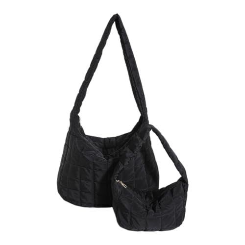 Fehploh Damen-Umhängetasche, Handtasche, leicht, gesteppt, Umhängetasche, großes Fassungsvermögen, Daunen-Tragetasche, vielseitig, lässig, Winter-Shopper-Tasche (schwarz) von Fehploh