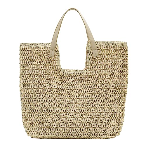 Fehploh Damen-Umhängetasche, Sommer-Stroh-Hobo-Geldbörsen, lässige Web-Achseltaschen, große Kapazität, Unterarmtasche, solide Strandtasche for den Urlaub (Beige) von Fehploh