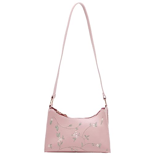 Fehploh Damen-Umhängetasche, Spitze, Blumen-Handtasche, Nähte, Hobo-Tasche, PU-Leder, kleine Tragetasche, weibliche Clutch (Rosa) von Fehploh