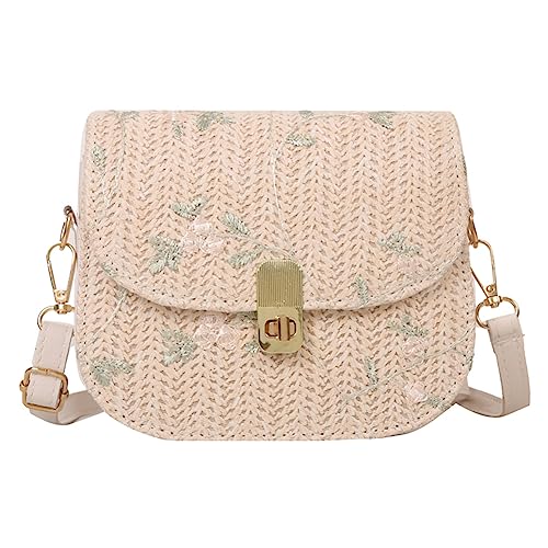 Fehploh Damen-Umhängetasche, Stroh, geflochten, verstellbare Schultergurte, klassischer Stil, PU zum Einkaufen, beige, 17.5 * 1 * 6.5cm/6.8*0.3*2.5in von Fehploh