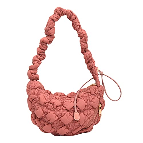 Fehploh Damen-Umhängetasche, koreanisch, gesteppt, Hobo-Tasche, Freizeittasche, gepolstert, solide Tragetasche, Crossbody-Tasche, rosarot, 30*18*9cm von Fehploh