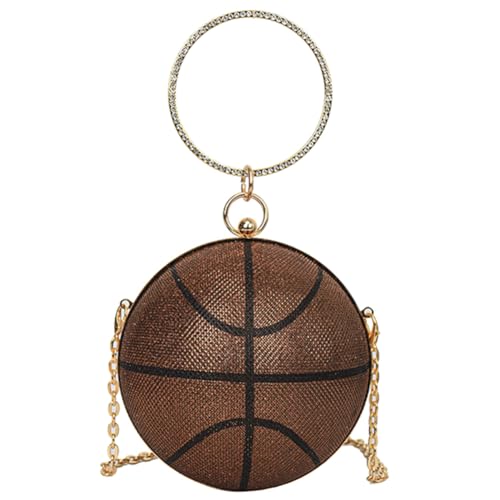 Fehploh Damen-Umhängetasche, trendige Umhängetasche, Strass-Basketball-Abendtasche, neuartige Umhängetasche, großes Fassungsvermögen, Kettenriemen, kreative Umhängetasche (Kaffee) von Fehploh