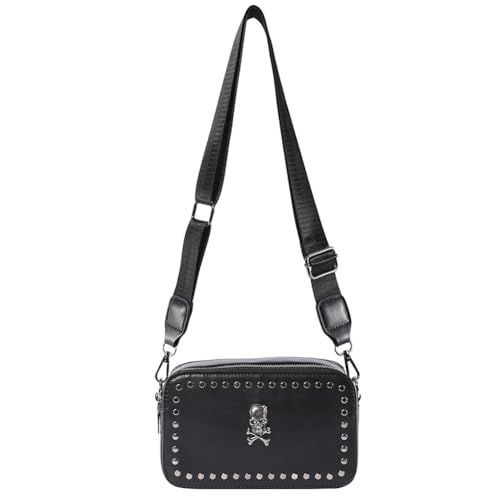 Fehploh Damen-Umhängetasche im Vintage-Stil, mit Reißverschluss, Punk-Stil, Hobo-Tasche, einfarbig, Retro, kleine Nietentasche, Mädchen-Tagestasche (B) von Fehploh