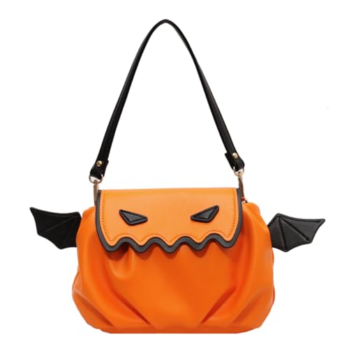 Fehploh Damen-Umhängetasche mit Fledermausflügel, Neuheit, Kürbis-Tragetasche, lässige, plissierte Umhängetasche, vielseitiger Riemen, verstellbare Halloween-Mädchen-Geldbörse (Orange) von Fehploh