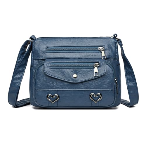 Fehploh Damen-Umhängetasche mit Herz-Dekor, verstellbare Schultergurte, Vintage-Umhängetasche, mehrere Taschen, Mehrzweck-Damen- und Mädchen-Utility-Tasche (blau) von Fehploh