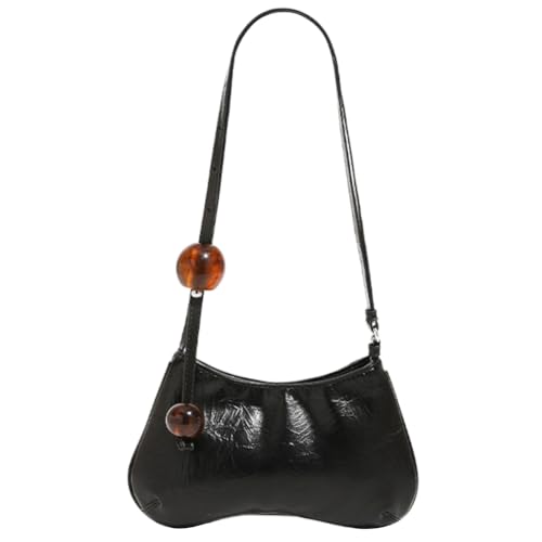 Fehploh Damen-Unterarmtasche, lässig, PU-Leder, einfache Achselhandtasche mit Perlen, Reise-Unterarm-Geldbörse, Mädchen-Outdoor-Tagestasche (schwarz) von Fehploh