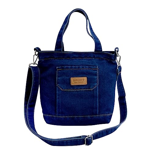 Fehploh Denim Shopper Schultertasche for Damen, lässige Umhängetasche, große Kapazität, verstellbare Träger mit Taschen, Reißverschluss, for Strand, Einkaufen, Schule (Dunkelblau) von Fehploh