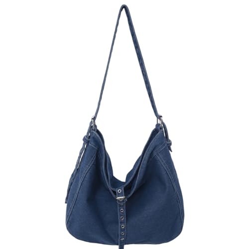 Fehploh Denim-Tragetasche, Retro, trendig, Crossbody-Tasche, großes Fassungsvermögen, modisch, mit verstellbarem Riemen, lässige Schultertasche für Damen, dunkelblau, 18.9*12.99*5.91inch von Fehploh