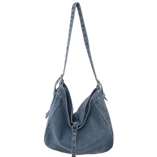 Fehploh Denim-Tragetasche, Retro, trendig, Crossbody-Tasche, großes Fassungsvermögen, modisch, mit verstellbarem Riemen, lässige Schultertasche für Damen, hellblau, 18.9*12.99*5.91inch von Fehploh