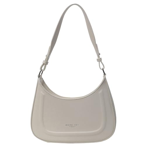 Fehploh Designer-Umhängetasche für Damen, einfarbig, PU, halbmondförmig, einfache Kuriertasche, verstellbarer Riemen, großes Fassungsvermögen, für Outdoor-Reisen, weiß, 9.84*5.12*2.36inch von Fehploh