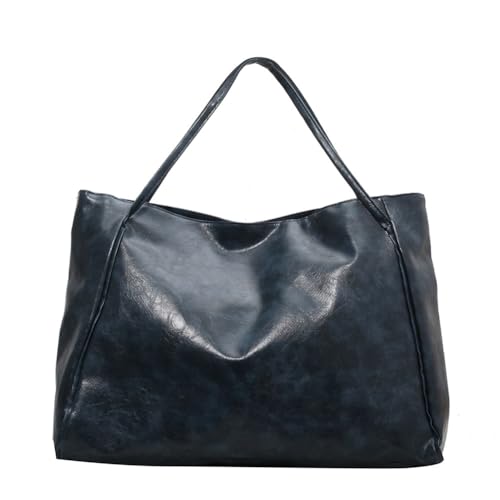 Fehploh Einfarbige Vintage-Umhängetasche für Damen, modische Einkaufstasche, große Kapazität, einzelne Umhängetasche, weiche, schicke Hobo-Tasche, Pendlertasche (blau) von Fehploh