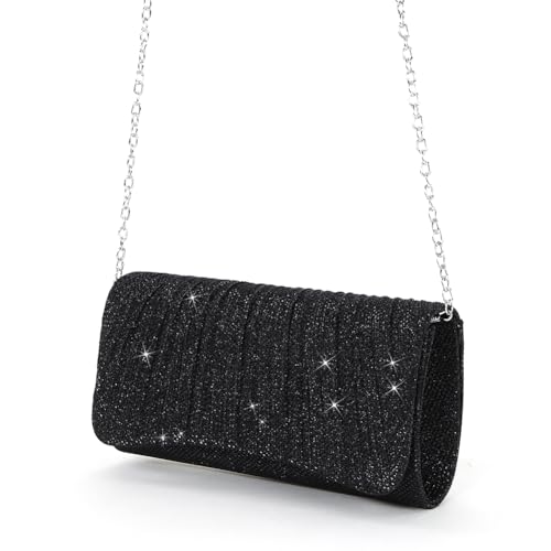 Fehploh Fellow Damen-Umhängetasche, glänzend, elegant, glitzernd, Umhängetasche, modische Kette, Tragetasche, schicke Cocktail-Hochzeits-Clutch (schwarz) von Fehploh