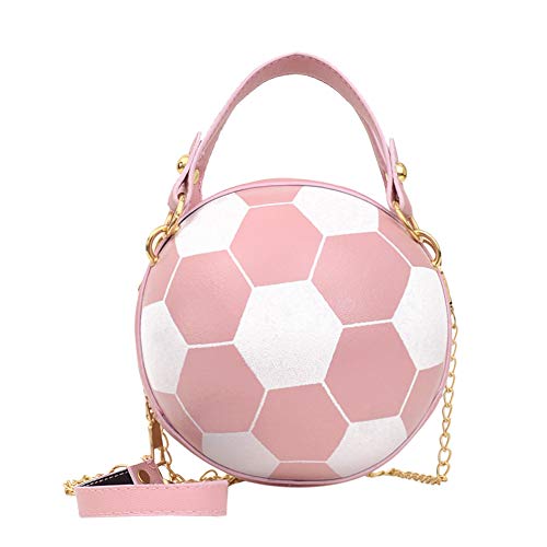 Fehploh Freizeit-Damen-PU-Schulter-Umhängetasche, lässige Umhängetaschen, einfache runde Handtaschen mit Basketball-Kette (Pink Football) von Fehploh