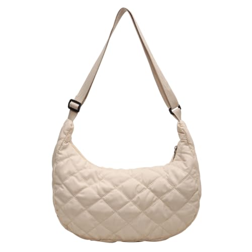 Fehploh Gepolsterte Knödeltasche, vielseitige Daunen-Halbmondtasche, Damen-Hobo-Umhängetasche, gesteppte Tragetasche, Umhängetasche, Studenten-Schultasche, beige, von Fehploh