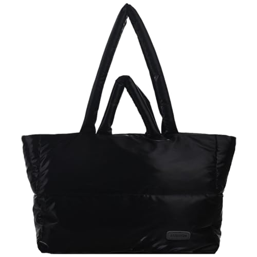 Fehploh Gepolsterte Schultertasche für Damen, weich, vielseitig, gesteppt, bauschig, großes Fassungsvermögen, lässige Kissen-Einkaufstasche, Schwarz , 540.00x270.00x140.00mm/21.26x10.63x5.51inch von Fehploh